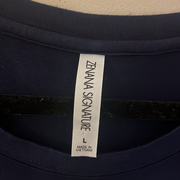 Zenana Signature size Large navy blue rayon dress with lace trim on the bottom - Picture 2 of 4